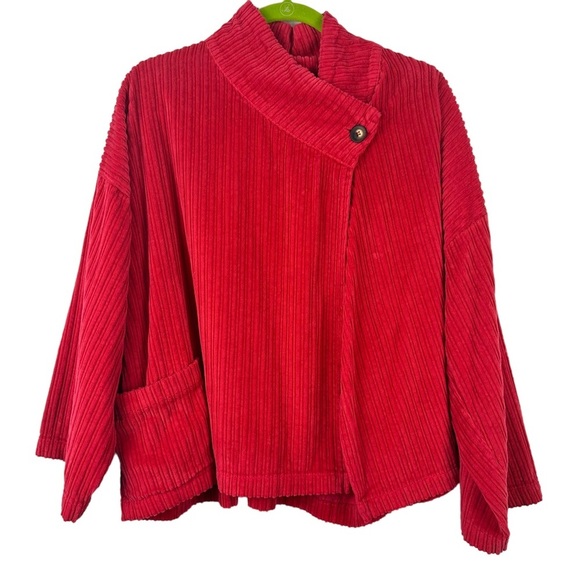 BRYN WALKER Small Oversized Red Greta Corduroy Jacket Single Button Lagenlook S - Picture 1 of 13